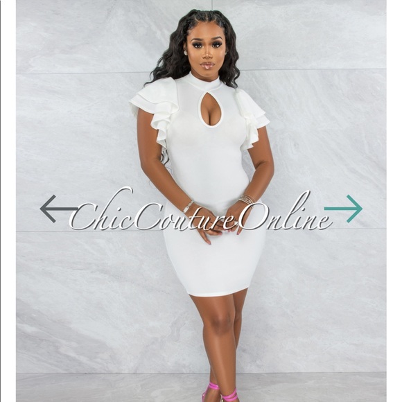 chic couture | Dresses | Nwt Offwhite Bust Keyhole Ruffle Sleeves Dress ...